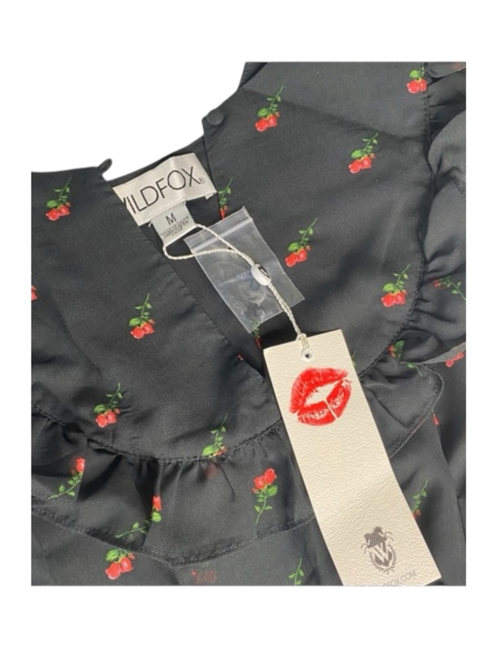 Deadstock: new Wildfox ꕥ Dolly Ruffled Mini Dress ꕥ Black Red Rose Print ꕥ Med ꕥ - Picture 8 of 16